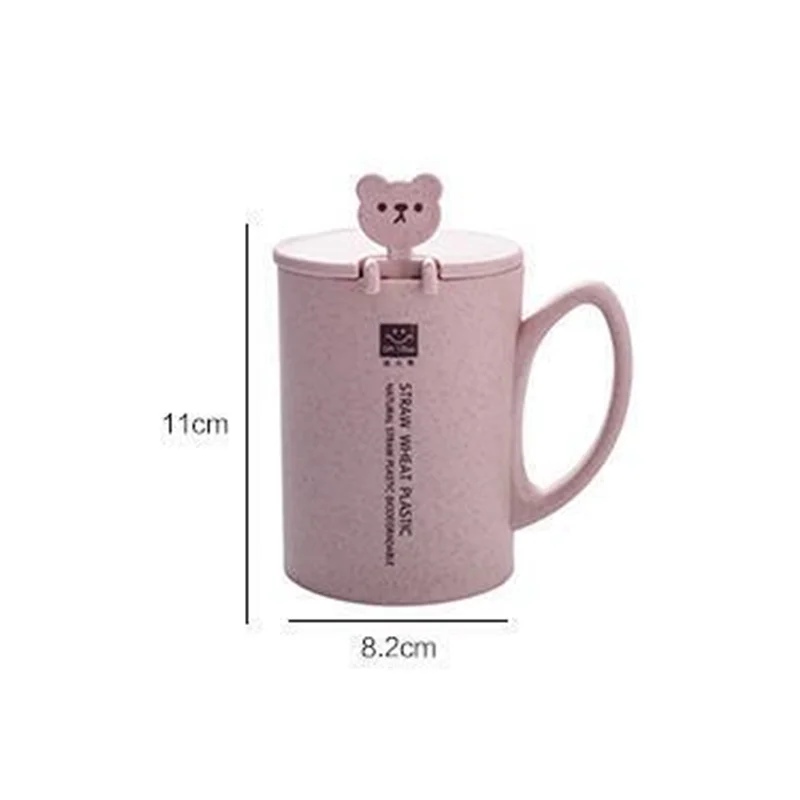 

Creative Mug Korean Style Wheat Straw Children Cartoon Cute Water Cup With Lid And Spoon Breakfast Coffee Milk Oatmeal Cup