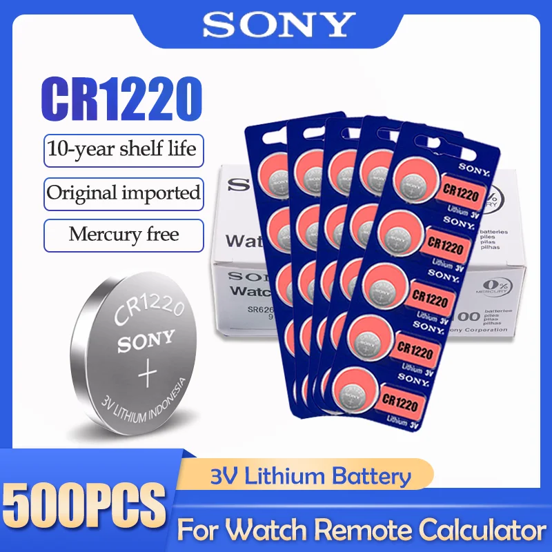 500 шт./лот Sony CR1220 CR 1220 ECR1220 GPCR1220 BR1220 LM1220 DL1220 3V литиевая батарея для часов батарейки