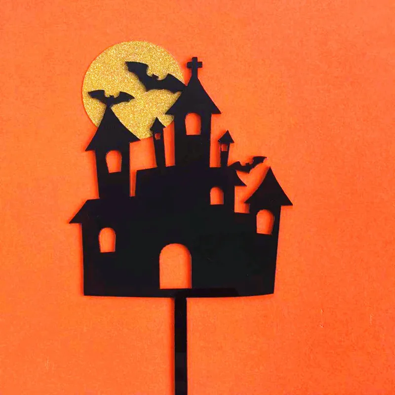 

Acrylic Cake Topper Halloween Decoration Black Haunted House Halloween Party Funny Dress Up Cake Baking Party Favors