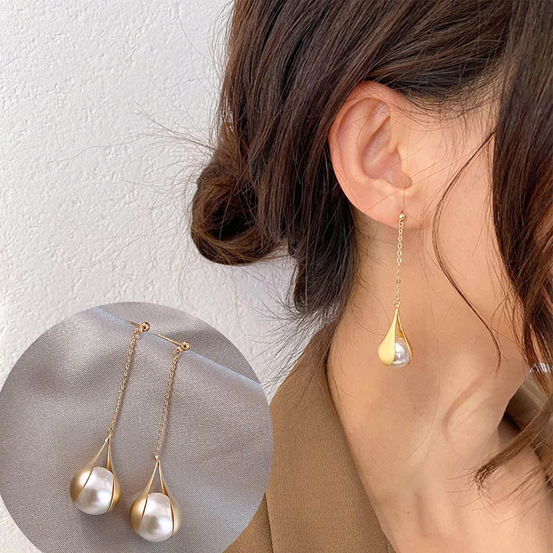 

CHIMERA Elegant Pearl Long Drop Earring for Women Jewelry Rhinestone Dangle Tassel Pendant Korean Earrings Gift