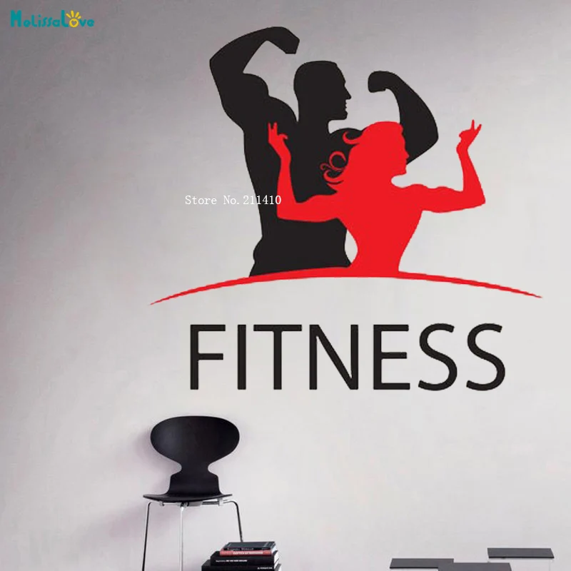 Buy Gym Fitness Sport Workout Logo Sign Emblem Wall Sticker Vinyl Decal Reception Hall Self-adhesive Mural Art Décor YT4442 on