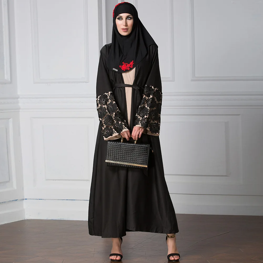 Мусульманское платье абайя, женское шикарное кружевное кимоно с манжетами, кафтан, хиджаб, длинное платье для молитвы от AliExpress RU&CIS NEW