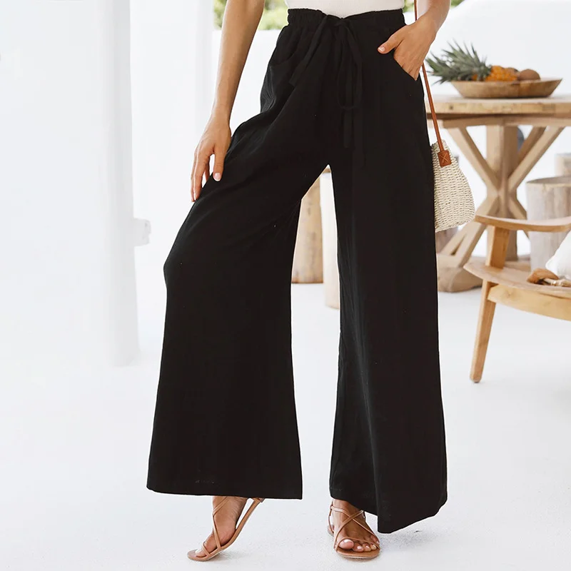 Casual High Waist Lady Wide Leg Pants Summer Women Black Loose Trousers Chic Streetwear Solid Office Female Pants 2021