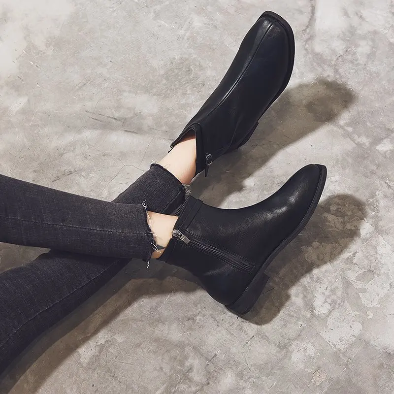 

2020 Newest Zipper Ankle Boots for Women Short Buckle Women Boots Low Heel Style Autumn Black Women Shoes botas mujer invierno
