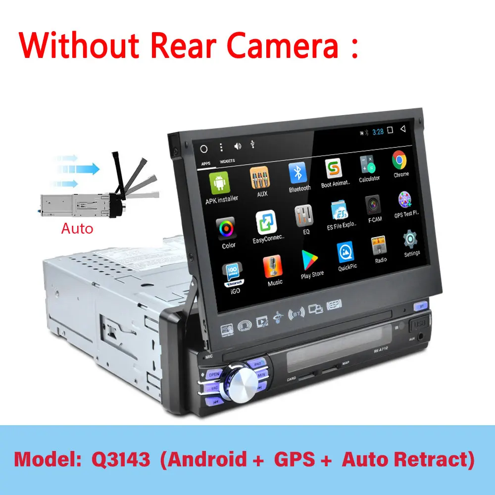 Q3143 Without Camera LeeKooLuu 1 Din Android 7,1 Автомагнитола с авто выдвижным экраном универсальное радио Bluetooth Wifi Mirrorlink gps Автомобильный мультимедийный - Color: Q3143 Without Camera