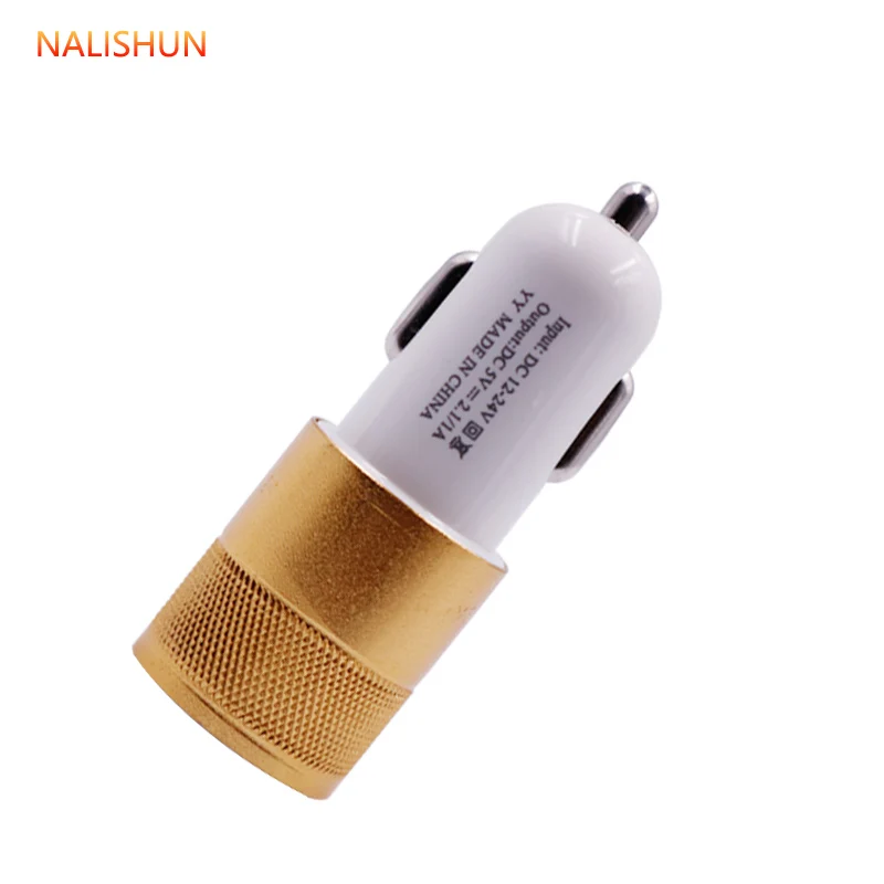 Двойной Переходник USB для зарядки в машине 3.1A смартфон/планшет автомобильное металлическое зарядное устройство - Цвет: 1pcs-gold