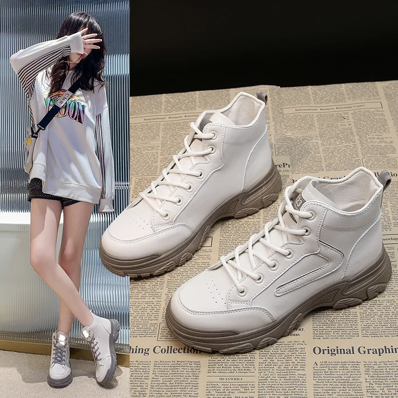 

Winter Boots Women's 2021 New British Short Boots High Top Platform Shoes Woman Casual Motorcycle Boots Women Botas De Mujer