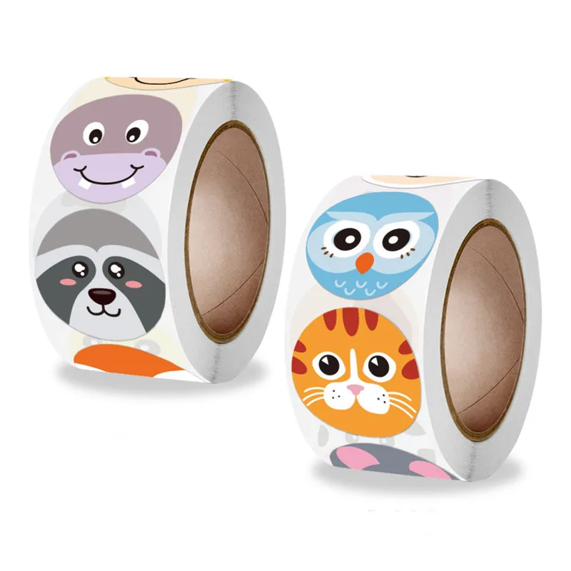

500PCS2.5CM abstract cartoon animal face pattern sticker, gift box decoration sticker
