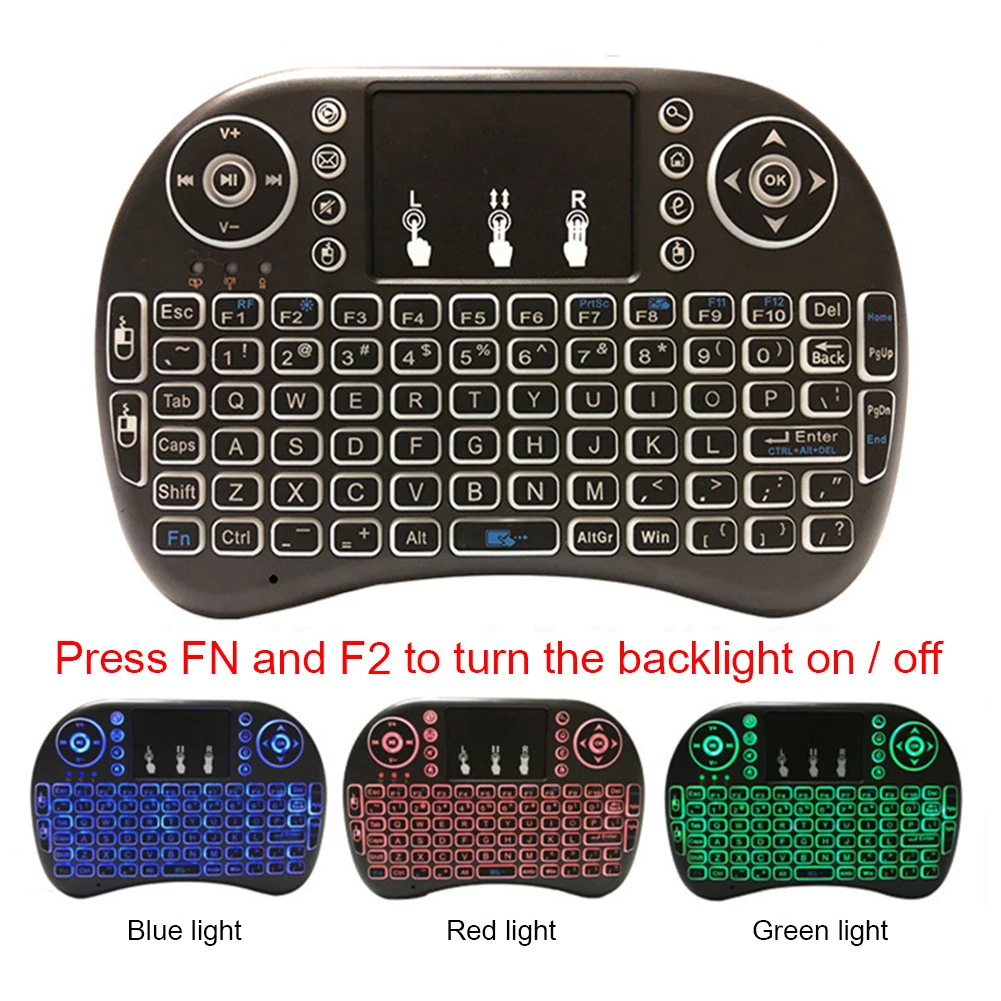 

Backlit 2.4GHz Air Mouse Remote Touchpad Mini Luminous Wireless Keyboard Colorful for Windows Linux Android Computer Accessories