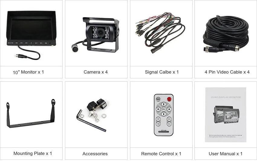 DIYKIT 1" Сплит QUAD Автомобильный монитор+ 4 x CCD ИК ночного видения камера заднего вида Водонепроницаемая для автомобиля Грузовик Автобус камера заднего вида