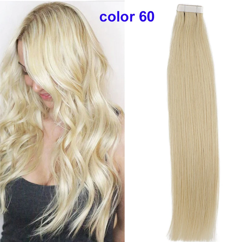60 Sindra 1"-24" человеческие волосы для наращивания на ленте, прямые волосы Remy на клейкой основе, невидимые пряди для наращивания из полиуретана, цвет от 6 до 613b - Цвет: 60