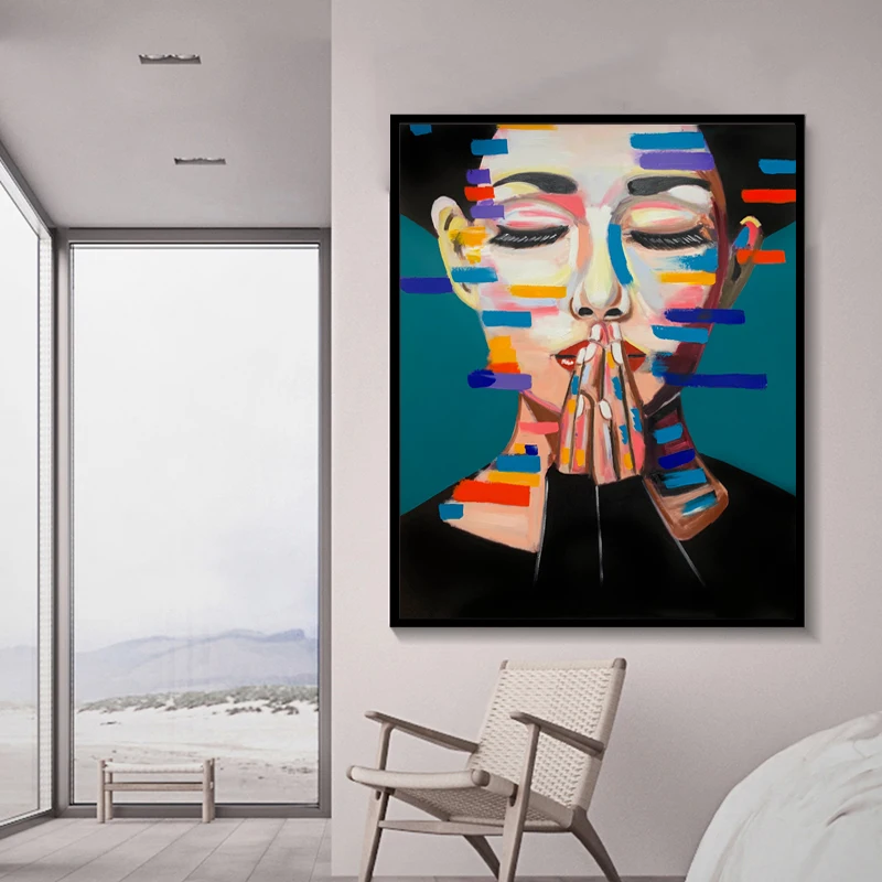 

SELFLESSLY ART Wall Art Praying Girl Canvas Paintings Wall Pictures For Living Room Modern Figure Art Cuadros Decoration