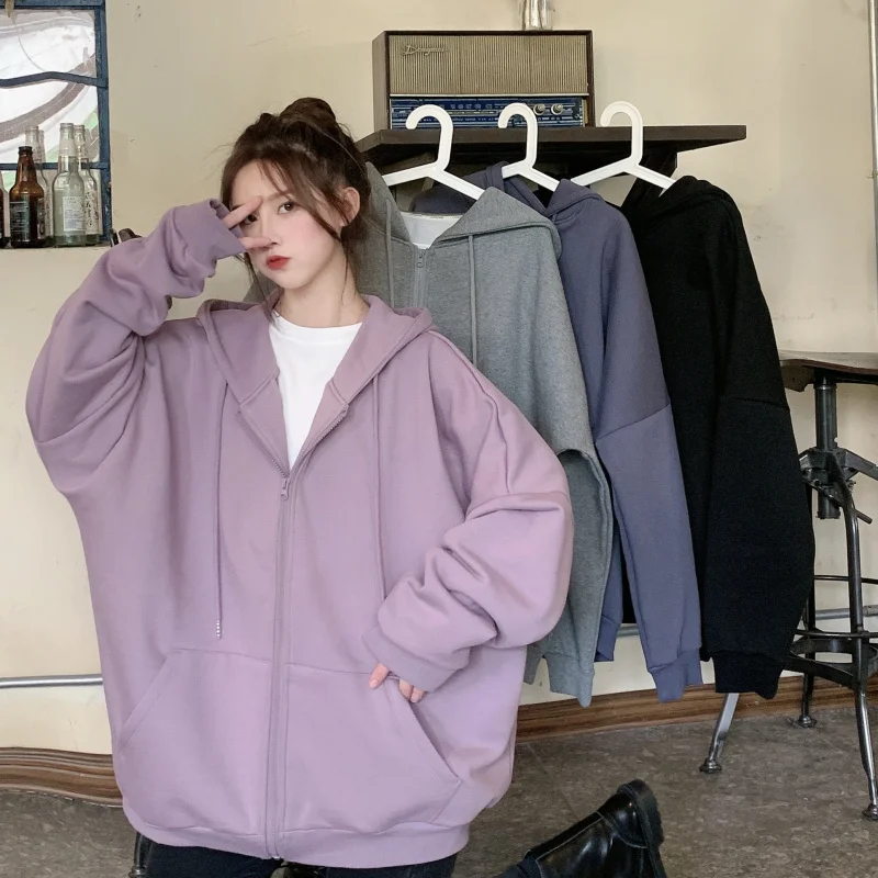 Sweetshirt for Girls Hooded Sweatshirts Zipper Sportswear Basic Hoodies Woman Hood Oversized Harajuku Zip Up Drawstring Hoodie