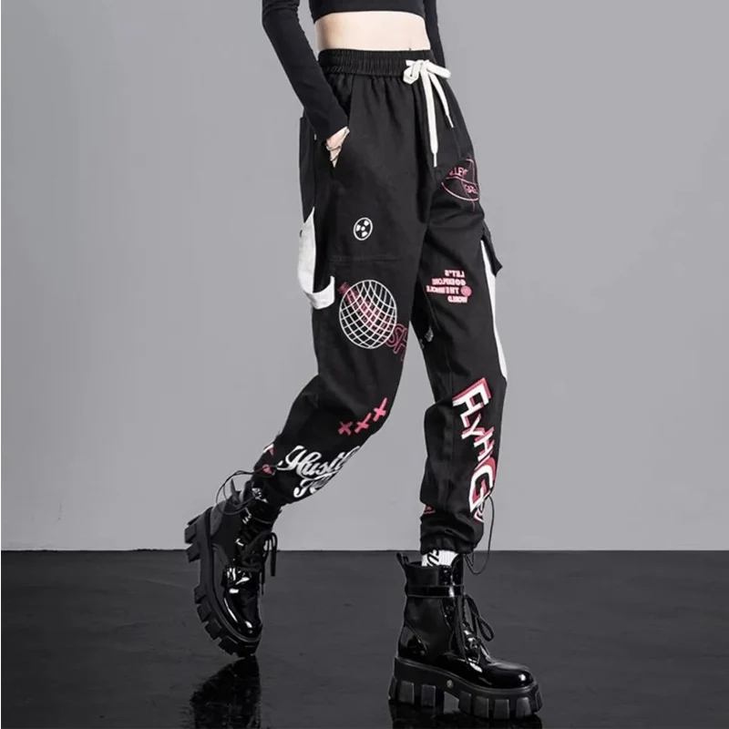 

High Waist Women Loose Cargo Pants high quality Handsome Pattern Print Streetwear Trousers plus size Woman Casual Jogger pant