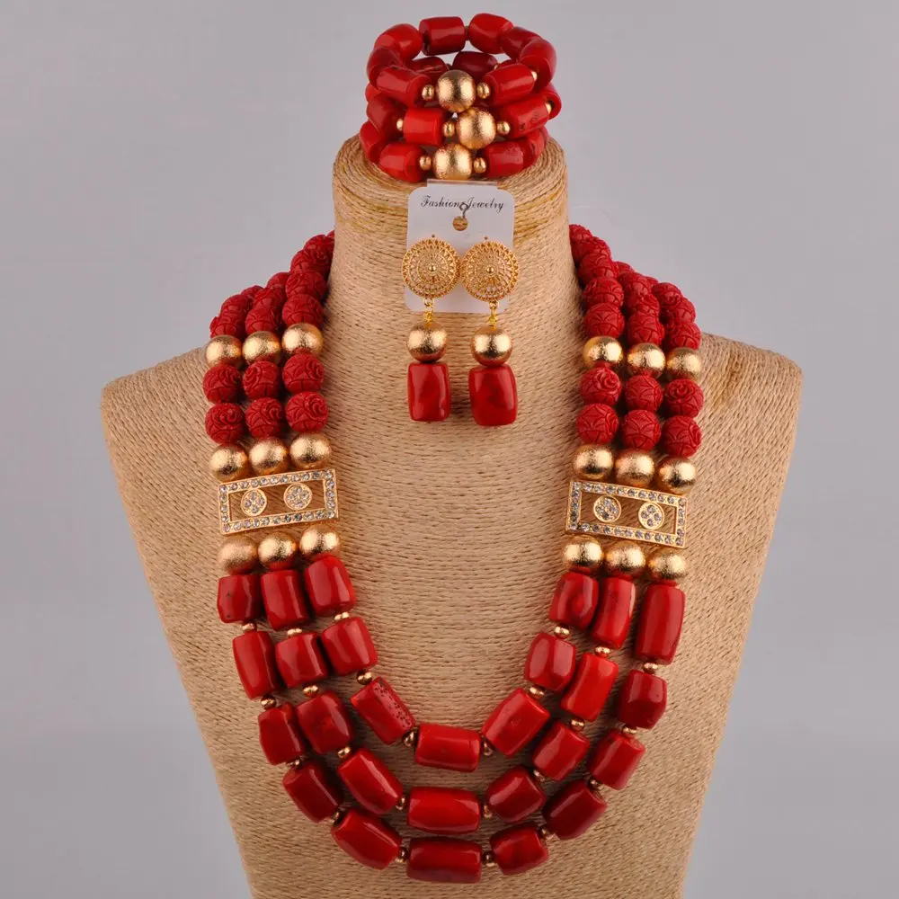 

Latest 24inches Long Orange/White/Red Coral African Jewelry Set Nigerian Wedding Bridal Jewelry Sets