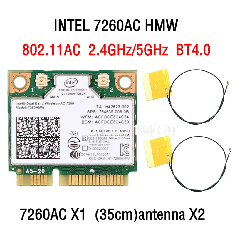 Беспроводная карта Двухдиапазонная Intel AC7260 7260HMW intel 7260AC 867 Мбит/с Половина мини PCI E