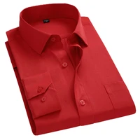 aoliwen men red solid color business dress shirt s 8xl spring autumn office breathable comfortable soft long sleeve slim shirts