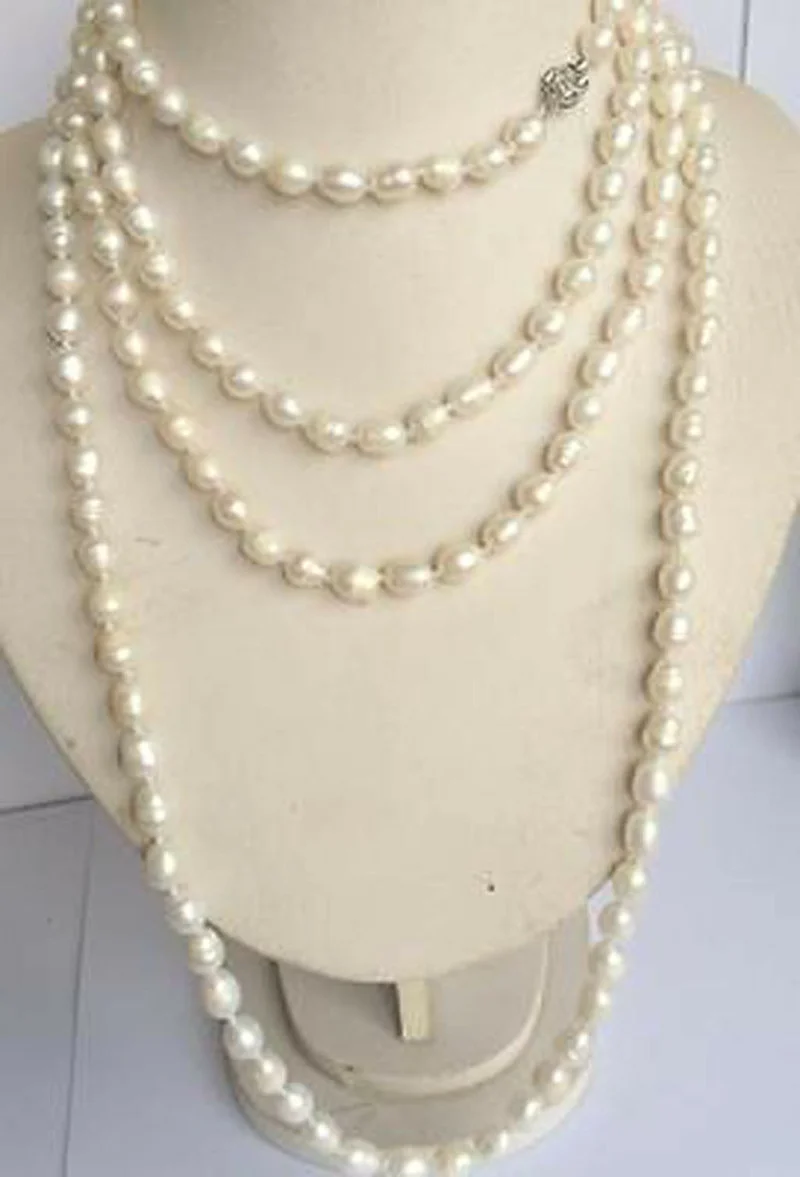 

Long 48'' Natural 8-9mm White Akoya Freshwater Cultured Rice Pearl Necklace