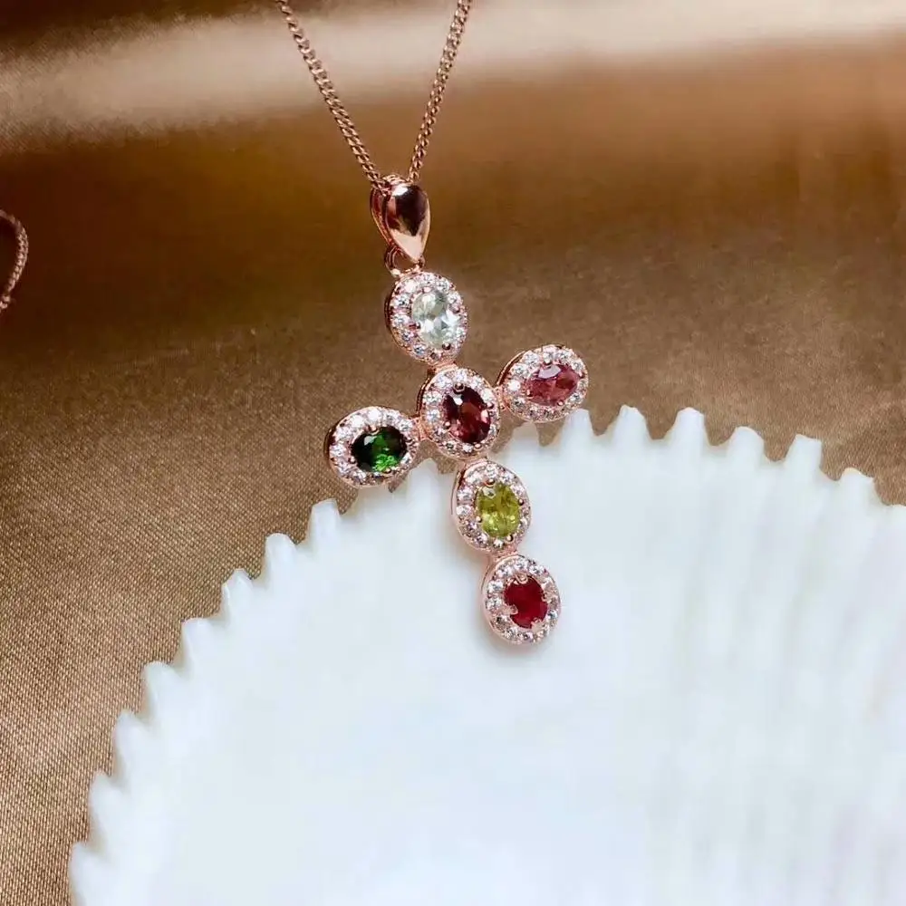 

SHILOVEM 925 sterling silver real Natural tourmaline pendants classic fine Jewelry women wedding new 3*4mm mz03041996agx