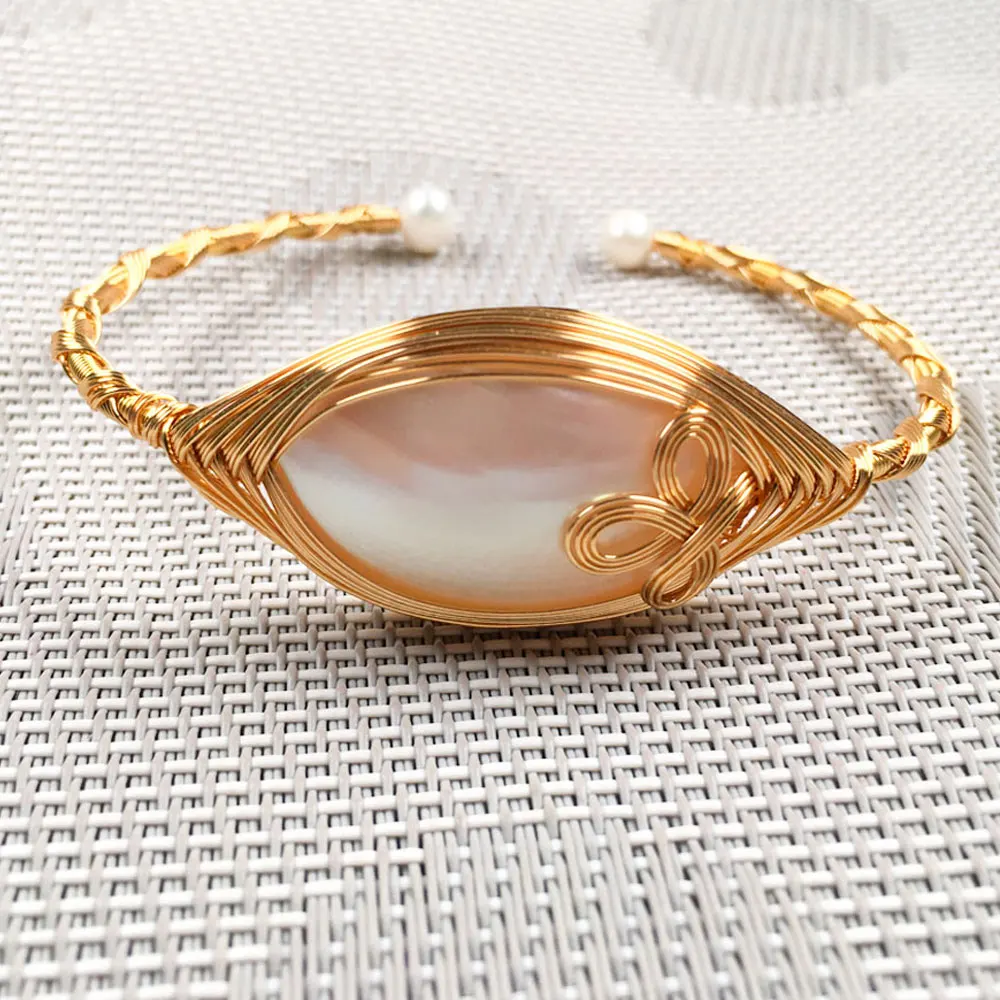 

Natural pearl copper ring shell bracelet for DIY jewelry making bracelet accessories 6-7mm