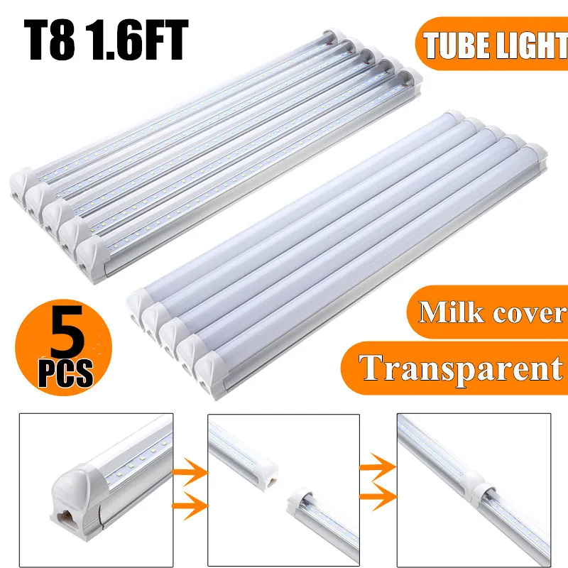 

5PCS/Set T8 LED Tubes 1.6FT AC85-265V 50cm T8 G13 12W SMD2835 Light Bar Fluorescent Light for Indoor Home Kitchen Decor