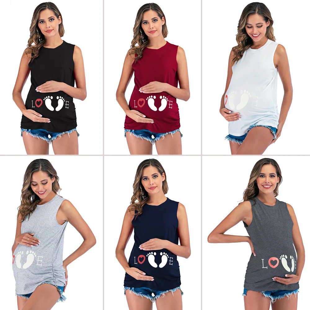 

2021 New Maternity Top T-shirt Cute Feet Rround Neck Printing Summer Fashion Maternity Tee Plus Size Women's Clothing
