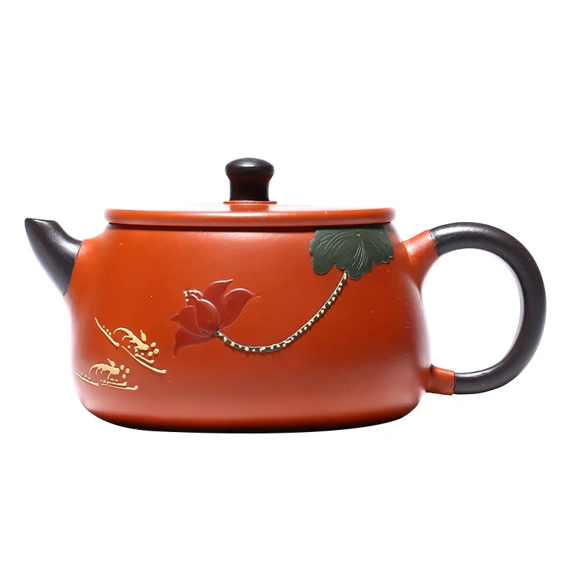 

Yixing purple clay pot raw ore, hand-made clay painting, two-color lotus fun stone ladle pot set tea set online shop