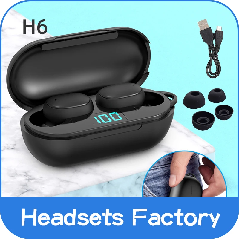 

H6 TWS Wireless Bluetooth 5.0 Earphone Sport Headphones LED Display Button Control Earbuds Waterproof Headset For Phone Gamer