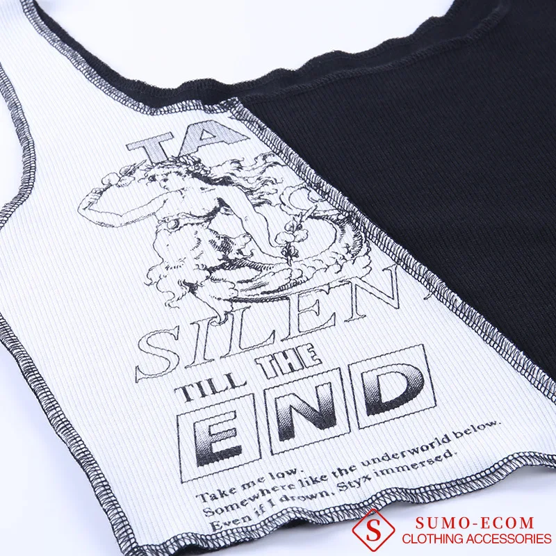 

Women's Personality Irregular Stitching Color Printing Outwear Bra Top Letter Printing Lace Student Casual Boho Crop Top