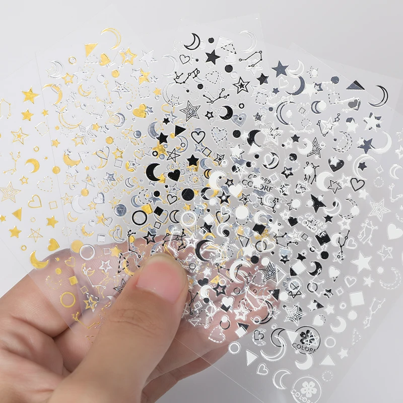 

Geometric 3D Nail Sticker Stars Moon Patterns Transfer Decals Stickers Paper Decoration Nail Art Accessories DIY Design 1 Sheet