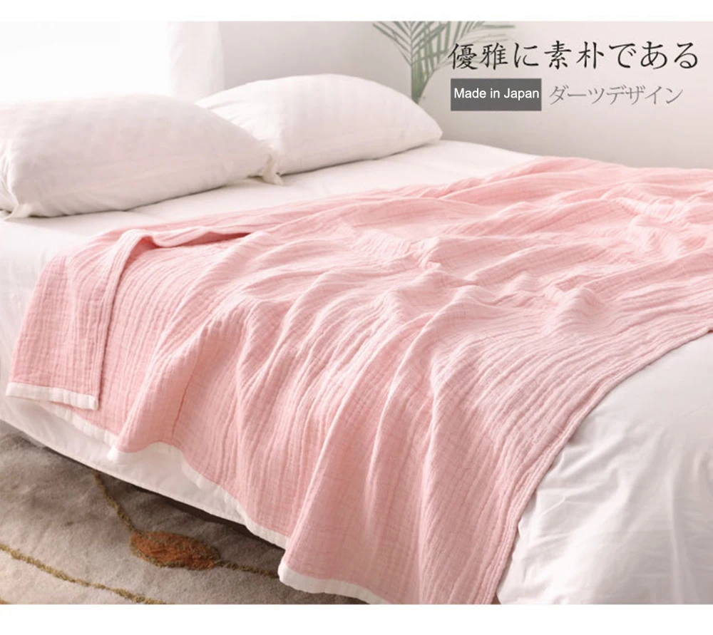 New Washed Gauze Six-layer Blanket 100% Cotton Gray Green Pink Blankets For Beds Thick Air-conditioning Soft Throw Quilt | Дом и сад