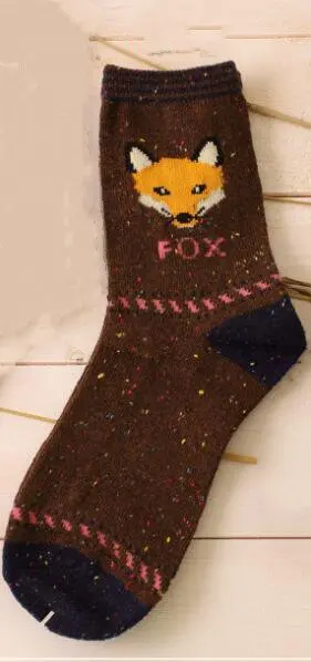 fox head coffee Милые теплые носки с рисунками животных; женские новые японские Носки с рисунком оленя, кота, лисы, волка; шерстяные смешанные дышащие носки; сезон осень-зима - Цвет: fox head coffee