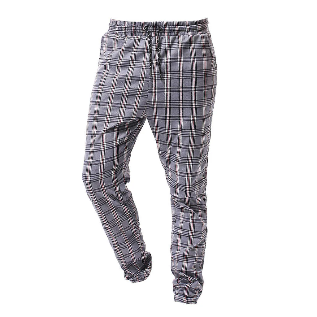 Plaid Pants Men's Long Casual Sport Slim Fit Trousers Running Joggers Streetwear Sweatpants Male Retro for mal | Мужская одежда