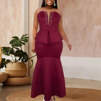women party dress beading tube tops backless peplum deep v neck sexy maxi celebrate occasion christmas night birthday event prom