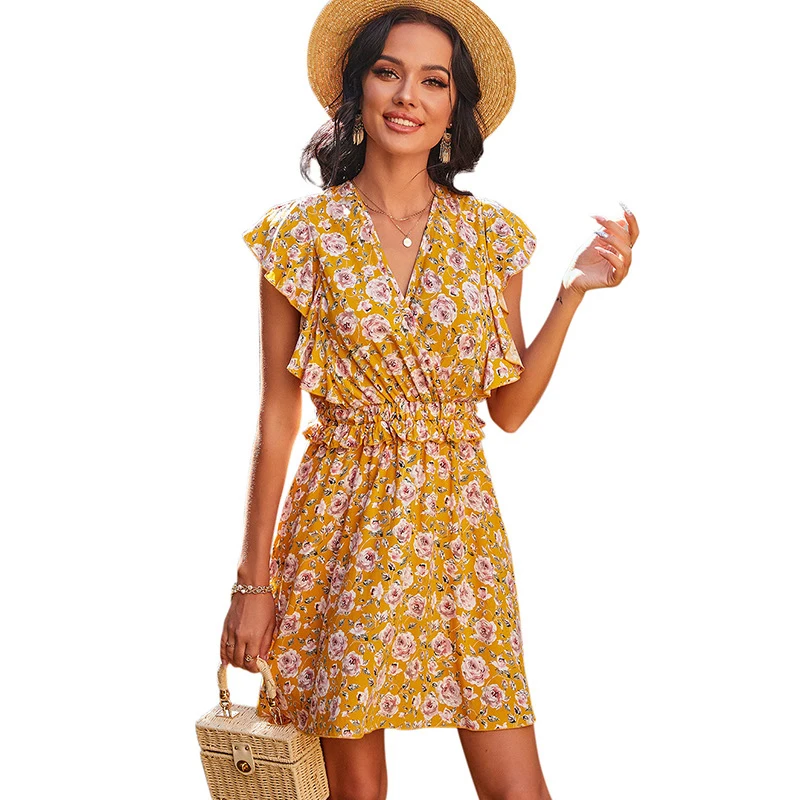 

Summer 2021 Ladies Wear Chiffon Slim Short-Sleeved Dress Women Sundress