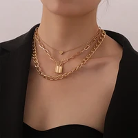 yada 2021 alloy lock shape chain presentsnecklace for women gold color heart necklaces statement double layer necklace se210013