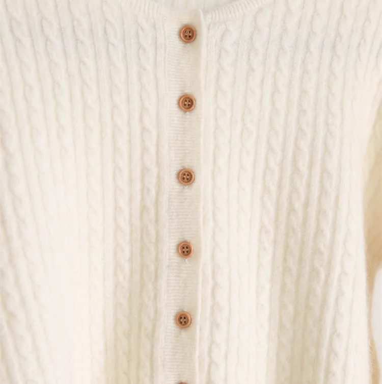Autumn New Fashion Wool Bella Hadid Style White Wool Short Sweater Knitted Cardigan Tops Women Ladies Cashmere Knitwear