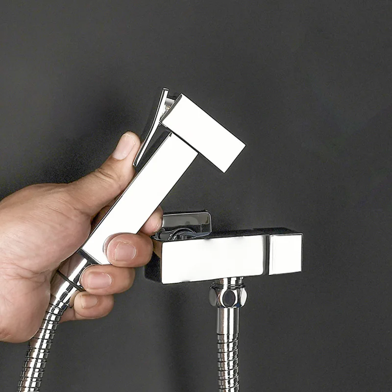 Bidet set A Латунный матовый черный квадратный биде ручной душ для ванной Биде гигиенический душ для унитаза гигиенический душ кран для биде настенный биде кран Набор - Цвет: Bidet set A