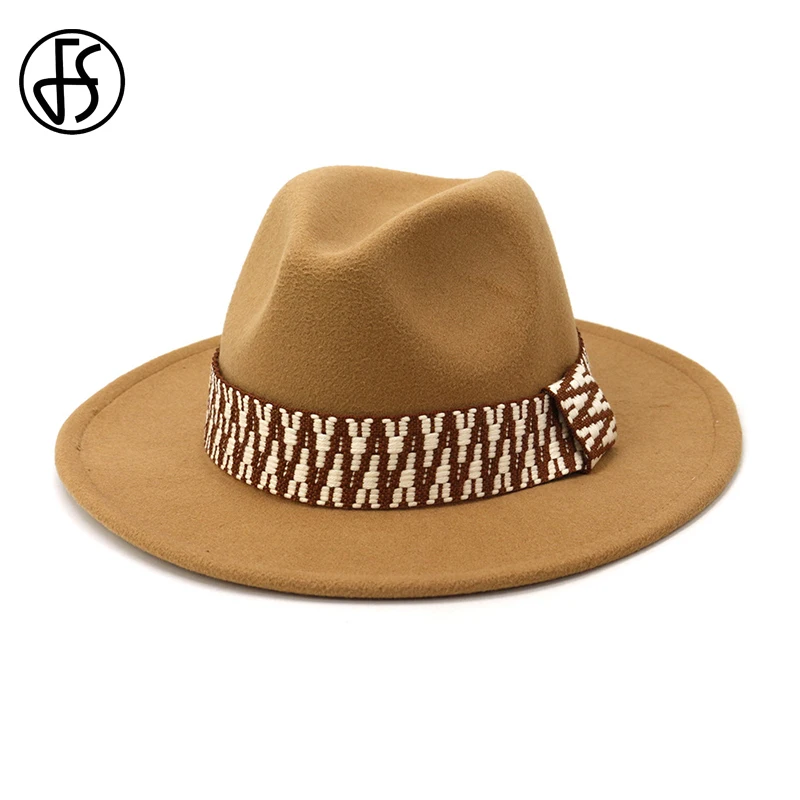 FS модная шляпа с широкими полями фетровая Панама джазовая для женщин мужчин фетр