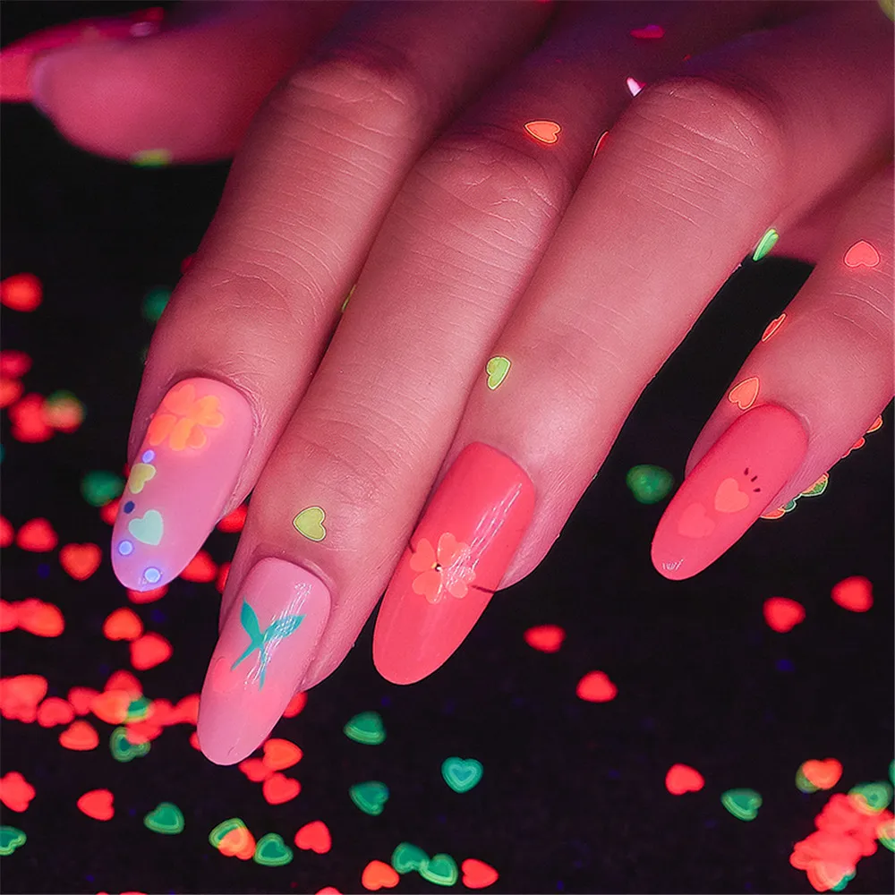 1 коробка светящиеся Блестки для ногтей пайетки флуоресцентные хлопья блеск