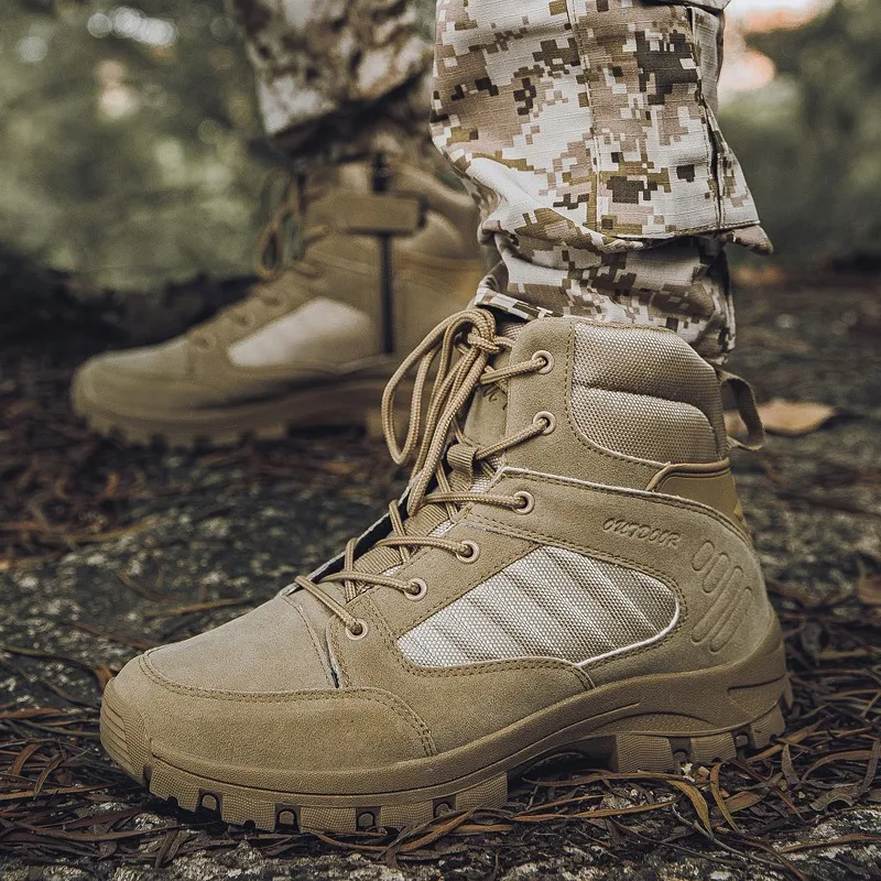 

Outdoor Men Military Boots Quality Special Tactical Desert Combat Ankle Boats Army Work Shoes Leather Waterproof Hiking Shoes