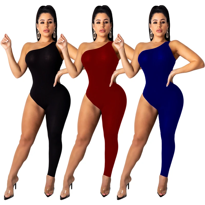 

Women's asymmetrical one-shoulder sleeveless sexy leotard club jumpsuit