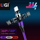 УГИ 540  вращающийся 3A Быстрая зарядка Магнитный кабель для кабель IOS Тип C USB C кабелем Micro usb-кабель для Android мобильный телефон фиолетовый