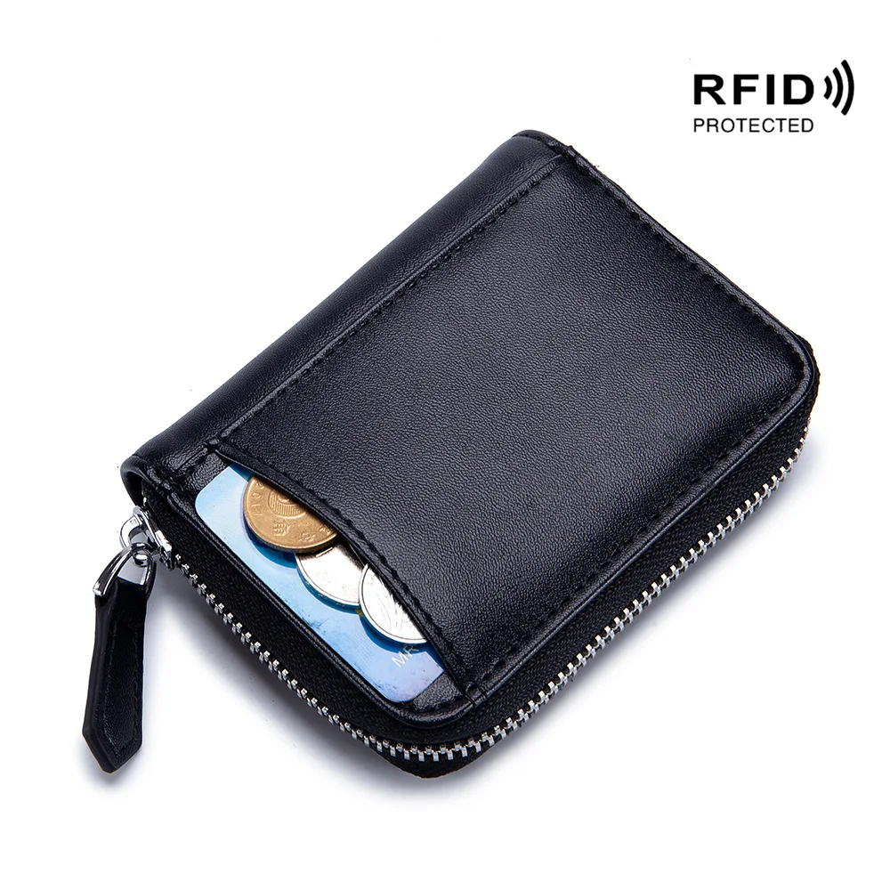 2021 New Leather Ladies Wallet RFID Zipper Coin Purse Card Holder Men And Women Design Black Red Coin Storage Bag