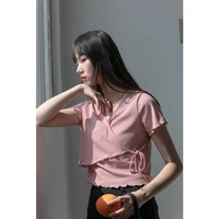 t shirt with top short sleeve womens wear 2021 new fashion and versatile spice girl french crowd smart suspender top