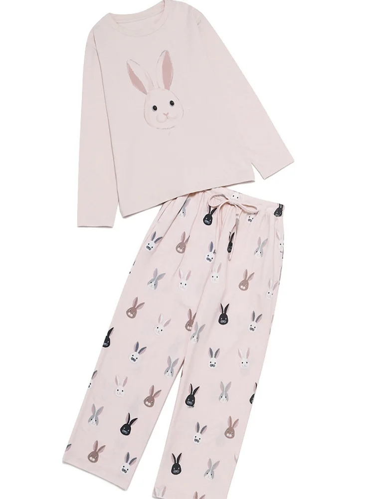 

New modal cartoon pattern suit, rabbit head long-sleeved trousers ladies pajamas, casual, comfortable and loose jiajuf