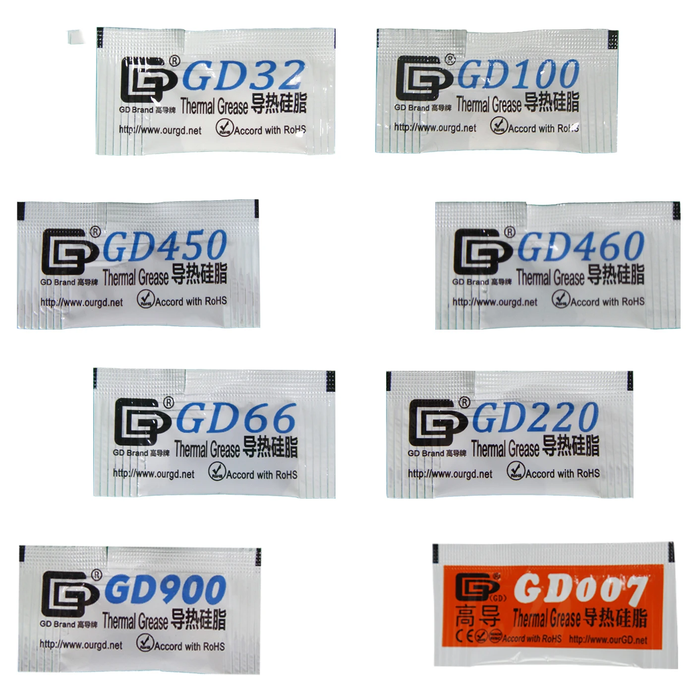 100 Pieces 0.5g Mini Bag Packaging GD Brand Series GD900 Thermal Grease Paste CPU Heat Sink Compound MB05