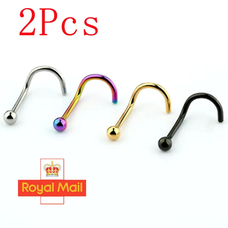

2PCS Nose Ring & Studs Stainless Steel Ball Nose Bone Nostril Piercing Nariz Punk Party Man Women Fashion Body Jewelry Gifts