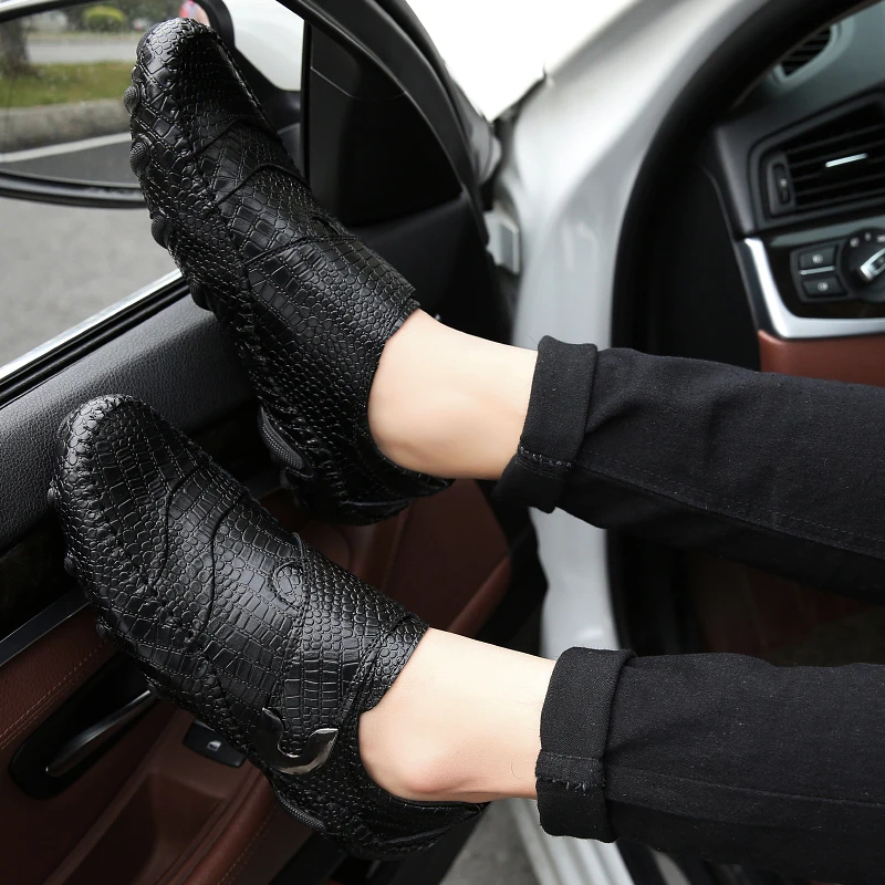

Man Genuine Leather Casual Shoes outdoor Crocodile Skin Soft Moccasins Anti-Slip Flat Loafers Shoes Erkek Ayakkabi big size 47