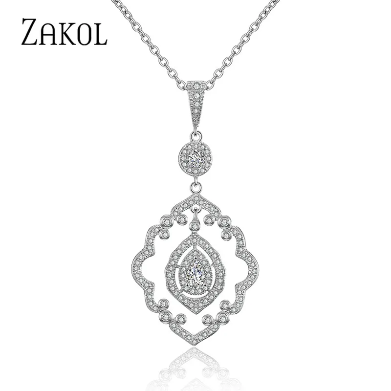 ZAKOL винтажное растение цирконий длинное ожерелье с подвеской для женщин и